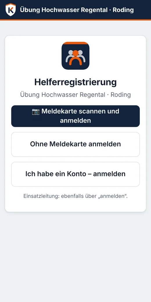 Helferregistrierung am Handy: Meldekarte scannen und anmelden