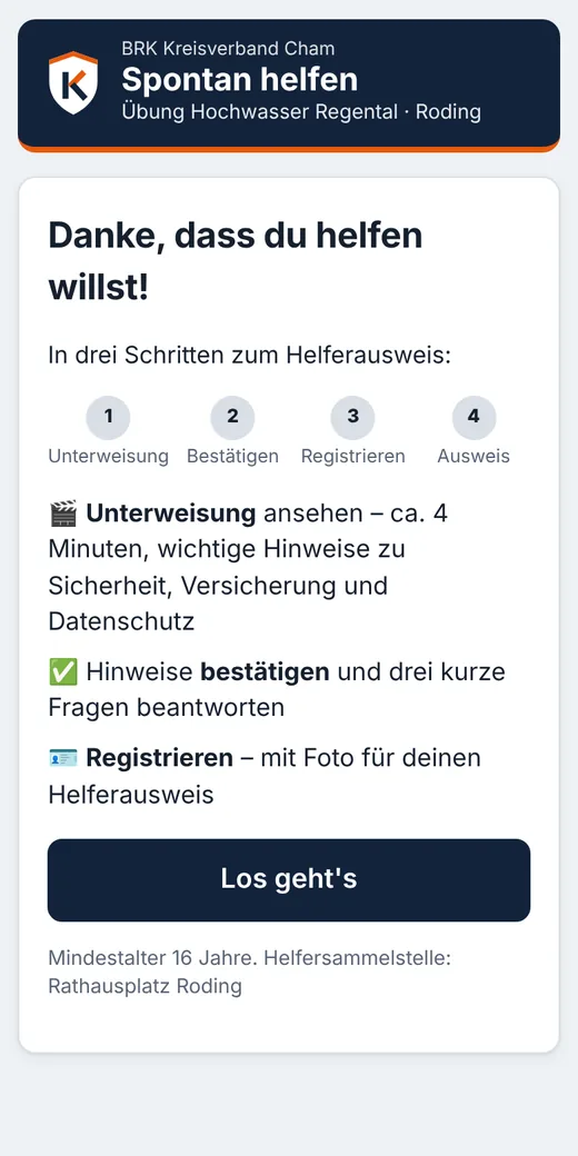 Spontanhelfer: Unterweisung, Bestätigung, Registrierung, Ausweis